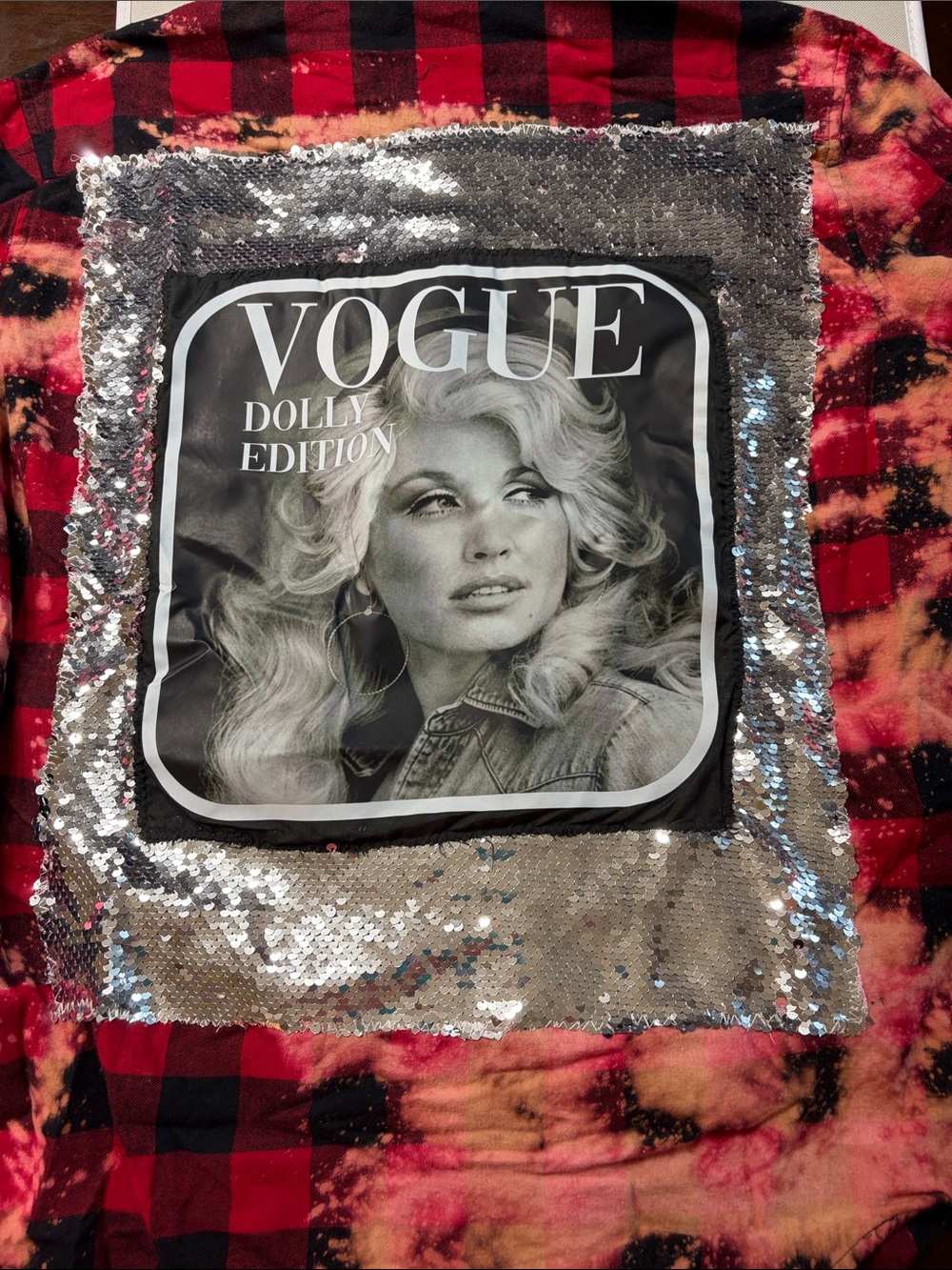 NWT Vogue Dolly Edition Flashy Sequin Flannel Red/Black Plaid Splatter Faded